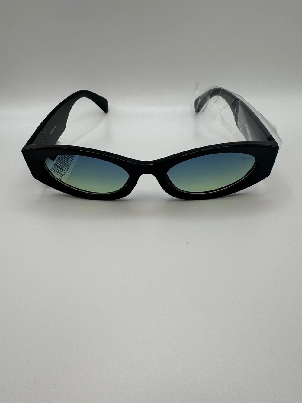 Black Cat-Eye Sunglasses with Gradient Blue-Green Lenses